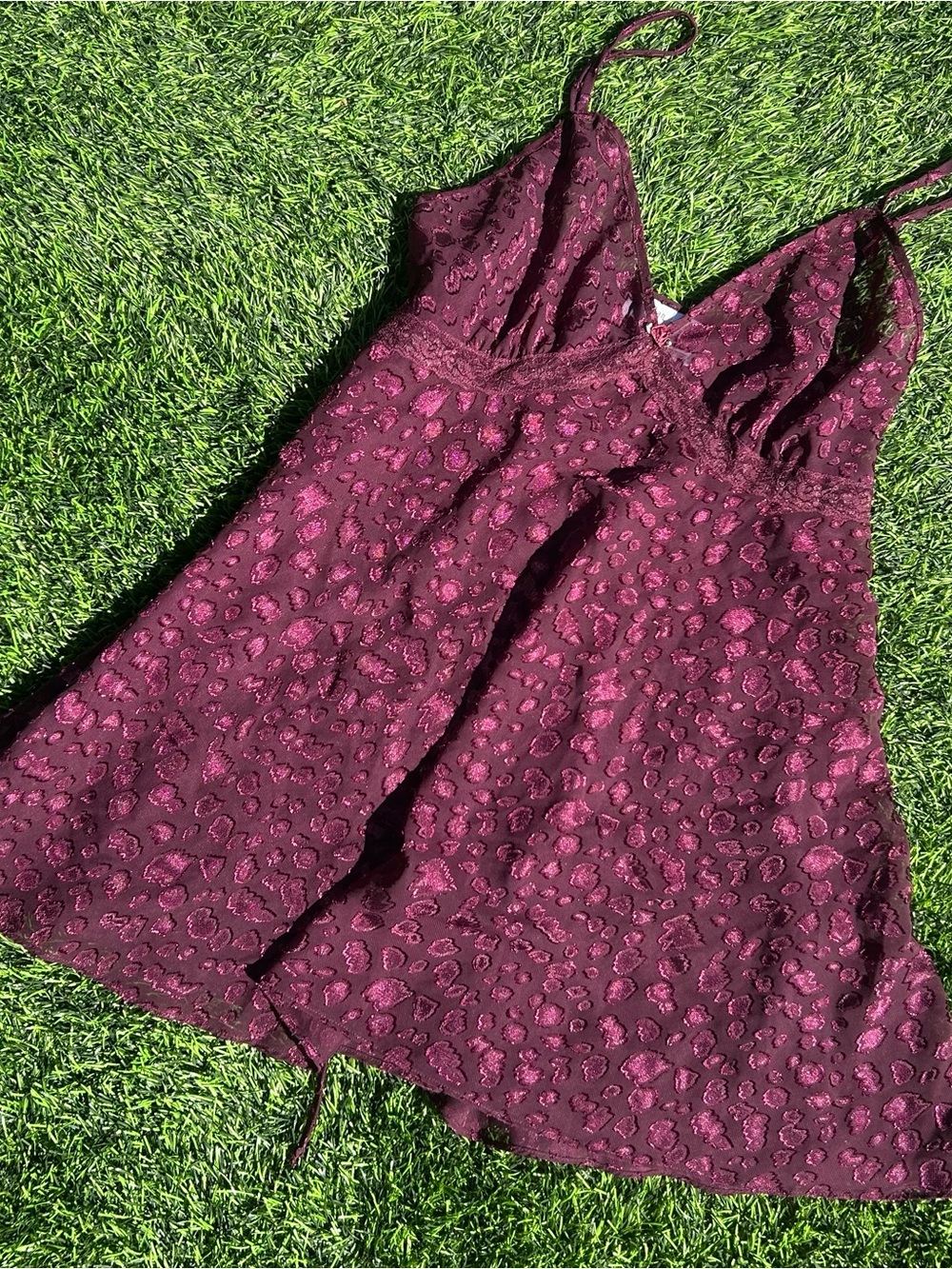 Babydoll mesh burgundy leopard slip mini dress